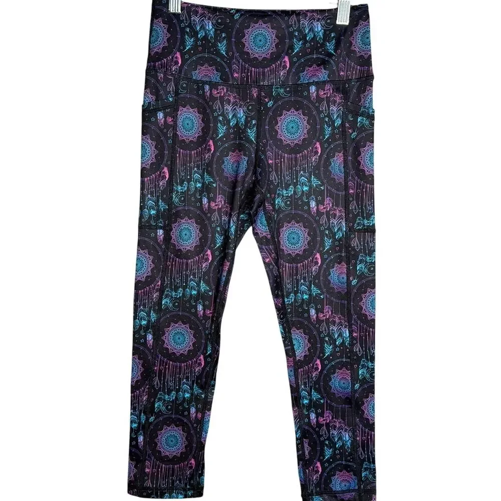 CVG Dreamcatcher Mandala Cropped Leggings XS Pockets Boho Yoga Activewear NWOT